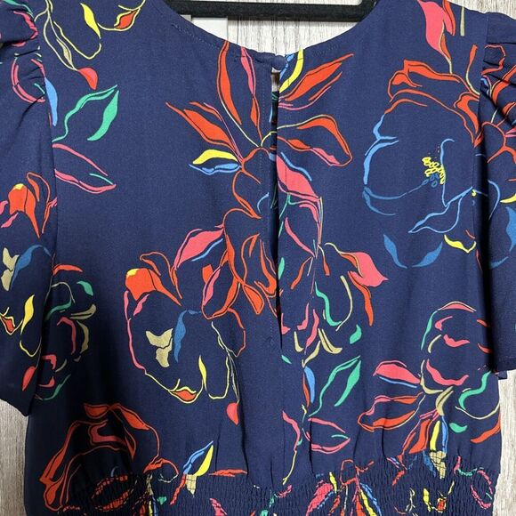 Sugar Lips Maxi Dress Deep Slit Short Sleeves Navy Floral Print Size M - Picture 8 of 10